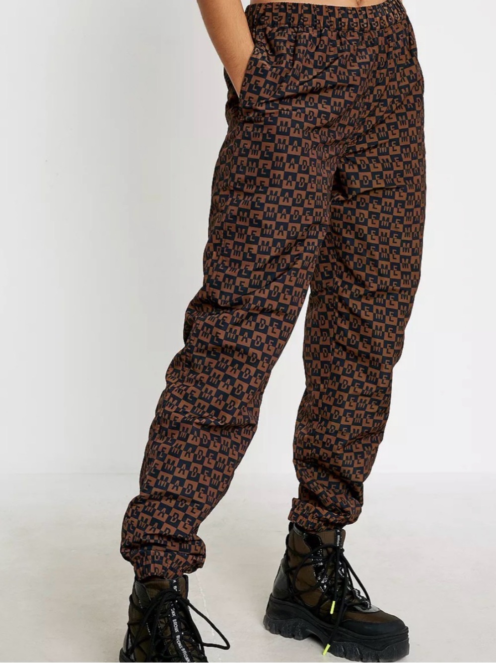 MADEME Check Logo Track Pants Brown & Black Waist 24 NWT